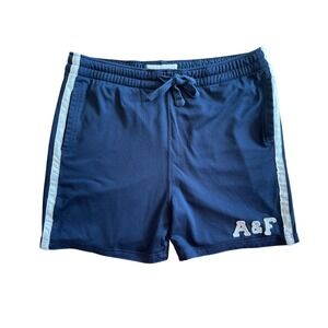 Abercrombie Fitch Navy Mesh Athletic Shorts A&F Logo Side Stripe XL Y2K